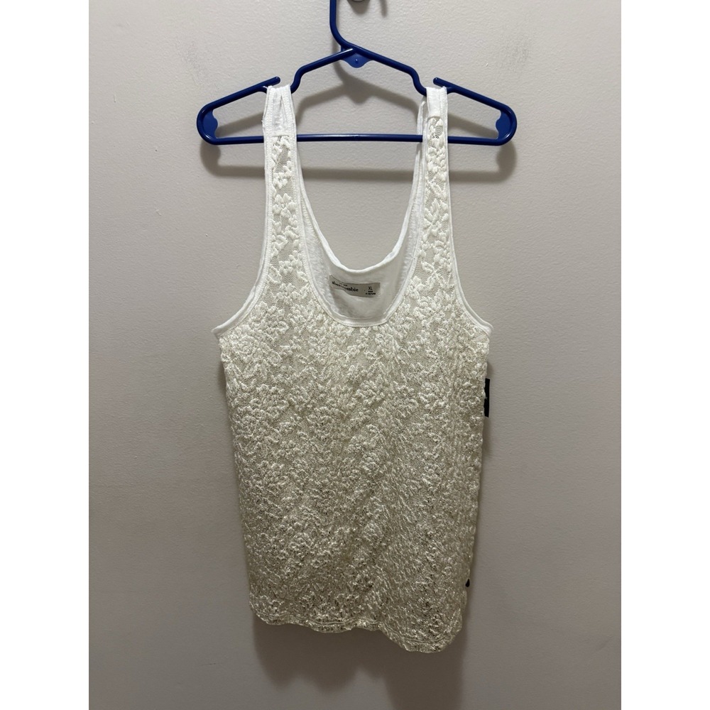 Abercrombie Kids White Lace Racerback Tank Top Size‎ XL Foil Overlay Y2K